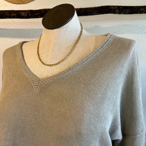 State of Claude Montana Knit Linen VNeck Bell Sleeve Slouchy Sweater Size Large - Picture 4 of 11